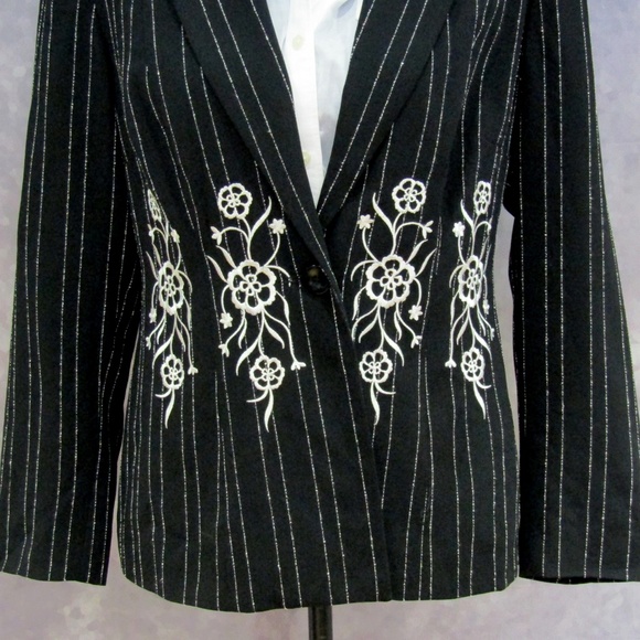 Fleur Black & White Embroidered Jacket Blazer 10 - Picture 3 of 6